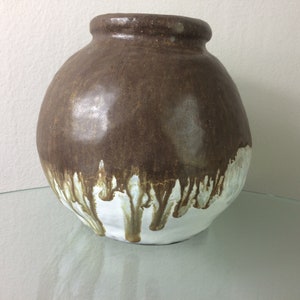 Vintage Studio Pottery Vase Handmade Signed 1982 Glazed Ceramic Artisan Pot Mid Century Style