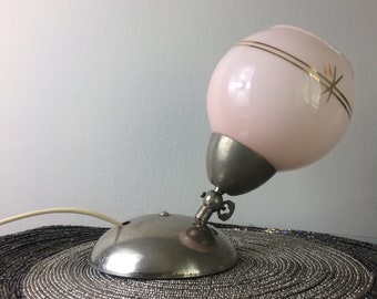 Vintage Glass Wall Sconce – Pink Glass Wall Light – Retro Bedroom Bedside Lamp – Mid Century Wall Lighting – Rustic Patina Metal