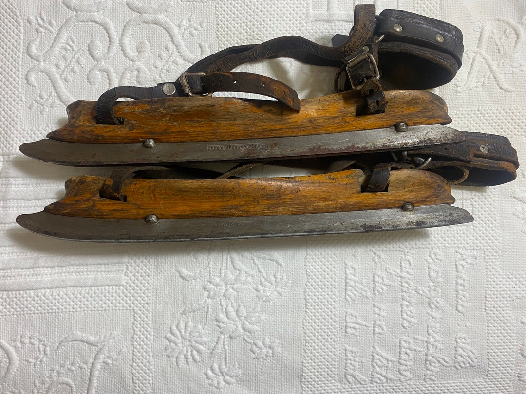 J. Nooitgedagt & Zn Ijlst Antique Pair Wood Ice Skates Steel