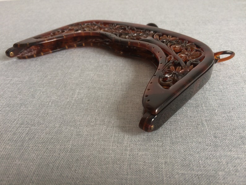 Antique Purse Frame Plastic Signed LG Marque Deposee Flowers Evening Bag Art Deco Handbag Handle Bag