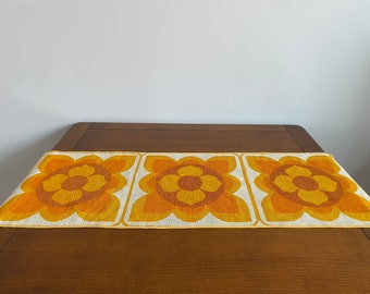 Mid Century Kitchen Towel | 60s 70s Retro Orange Floral Linen | Vintage Cotton Napkin
