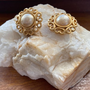 Vintage Yves Saint Laurent Clip-on Earrings | Goldtone Designer Statement Jewelry | YSL Signed Earrings