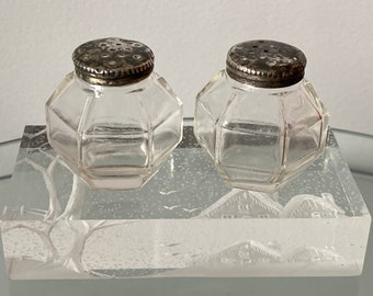 Vintage Danish Style Glass Salt and Pepper Shakers - 1960s Silver