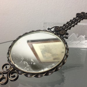 Vintage Metal Hand Mirror – Double-Sided Vanity Mirror with Patina – Antique Look