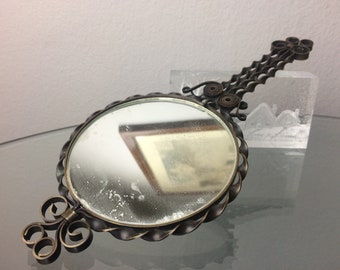 Vintage Metal Hand Mirror – Double-Sided Vanity Mirror with Patina – Antique Look