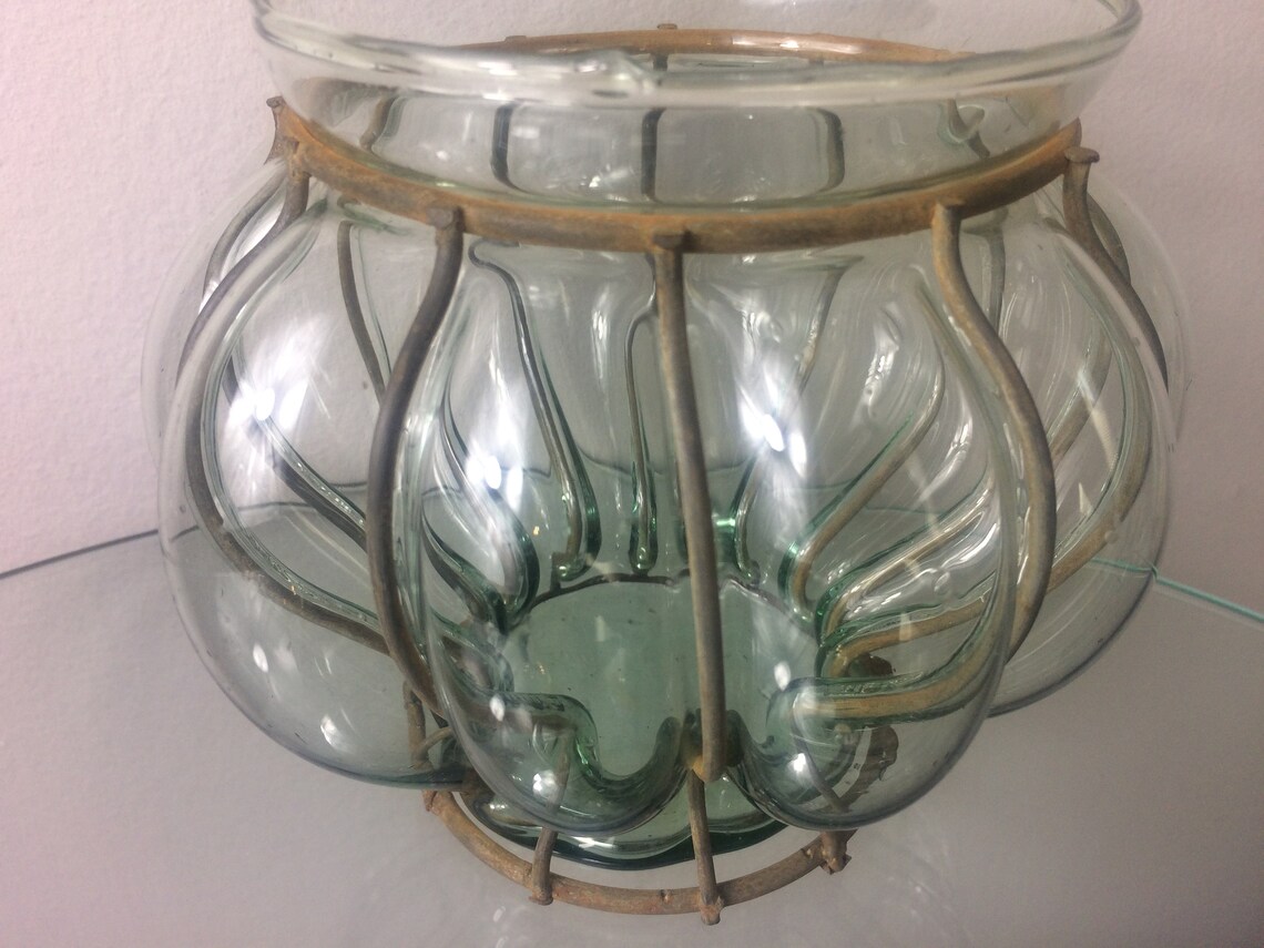 Vintage Art Deco Glass Vase in Metal Cage Frame Glass Hand Etsy India