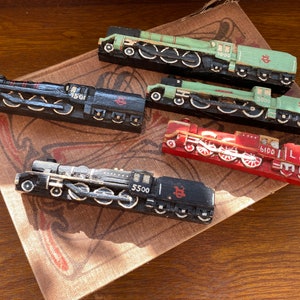 Set of 5 Miniature LMS Locomotives – Vintage Handmade Wooden Model Train – Railway Collectibles – Train Shelf Decor
