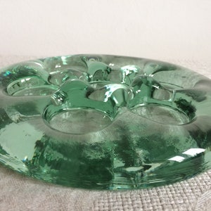 Heavy Green Glass Candlestick with Iron Stand – San Miguel Recycled Glass – Handmade in Spain – Vintage Decorative Art Glass