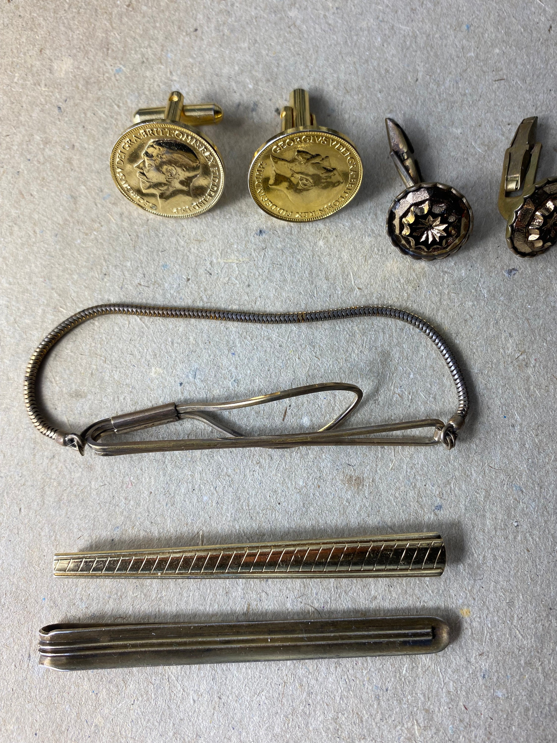 Parure Homme Vintage Années 70 - Boutons De Manchette Et Pince à Cravate - Métal Rhodié Avec écrin