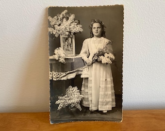 Vintage Photo First Communion Little Girls Children Old Religious Portrait Collectible