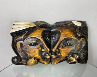 彫刻された木製の顔 - Etsy 日本