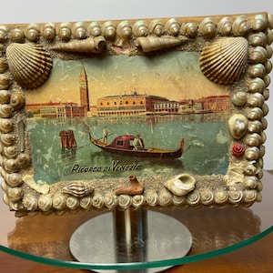Antique Shell Encrusted Box Ricordo di Venezia Souvenir Sea Shell Jewelry Trinket Box
