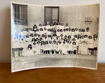 Vintage foto Polen eerste communie meisjes – portret religieuze ceremonie – oude Poolse kinderfoto – antieke studiofoto