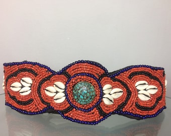 Handmade Beaded Belt – Cowrie Shell Belt – Ethnic Tribal Waist Belt – Boho Festival Accessory – African Style Belt