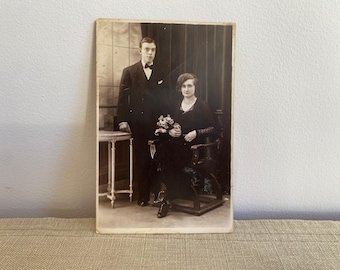 Antique Cabinet Card Portrait Man Woman Belgium Bruxelles Studio Photo 1920s Vintage Photograph Couple Portrait