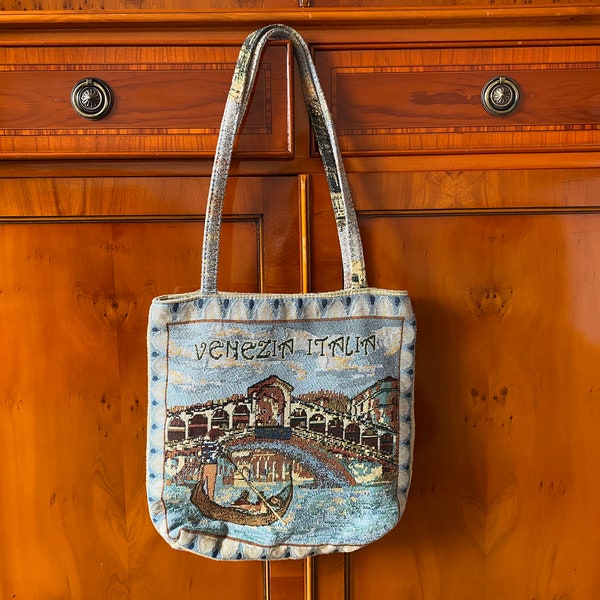 Venice Italy Vintage Souvenir Bag Boho Tapestry Rialto Bridge, Gondola, Piazza San Marco