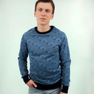 Aviation sweatshirt with printed airplanes,GIFT for flight attendant, Present aircraft, Gift for pilot,Blue Sweatshirt,sweater with airplane