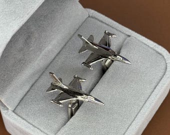 Manchetknopen met F-16 vliegtuigmotief, vliegtuigmanchetknopen, luchtvaartcadeau voor piloot, accessoire voor mannen geïnspireerd op de luchtmacht, F-16 Fighting Falcon, USAF