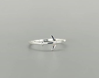 Vliegtuigring - Ring met vliegtuig - Cadeau voor stewardess - Zilveren vliegtuigring - Reisring - Zilver 925 - Minimale ring - Luchtvaartsieraden
