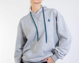 Hoodie met vliegtuig, sweater, luchtvaartcadeau, cadeau voor piloot, minimalisme, hoodie luchtvaart, bordeaux, piloot, katoen, zwarte hoodie