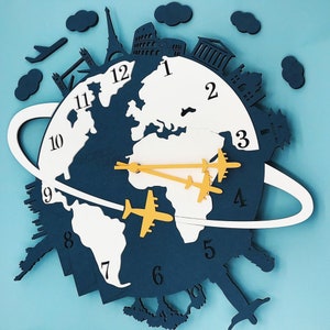Clock Around The World, HandMade Clock, Travel Clock, Wall Clock, Aviation Design and Interior