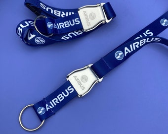 Lanyard Airbus Seat Belt Buckle, Blue Navy Lanyard, Thick Lanyard, Airbus Gift for pilot, Gift for Flight Attendant, AvGeek, Airbus Logo