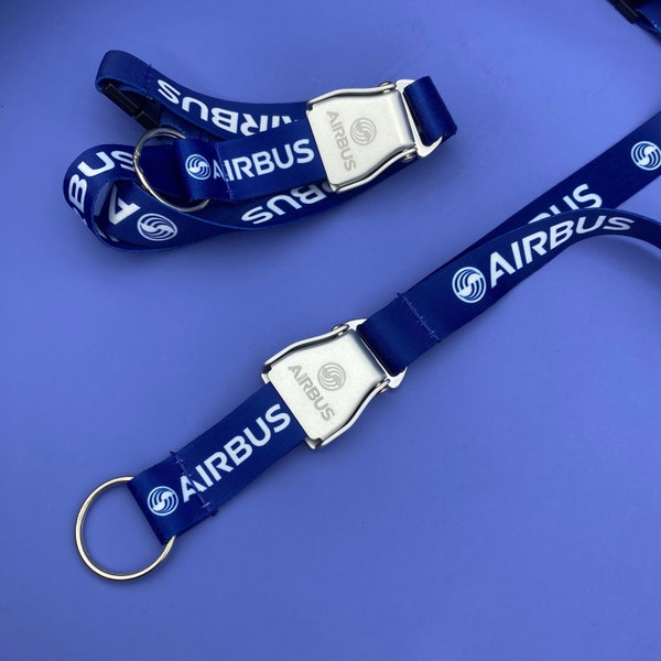 Lanyard Airbus Seat Belt Buckle, Blue Navy Lanyard, Thick Lanyard, Airbus Gift for pilot, Gift for Flight Attendant, AvGeek, Airbus Logo