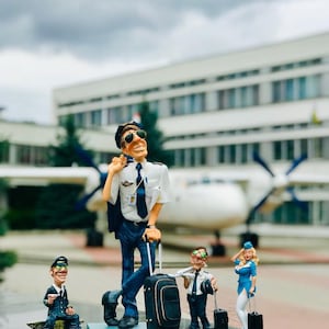 Aviation Figurines Pilot, Stewardess Statuette, Airplane, Plane, Airline, Captain, Co-pilot, Ceramic Statues, Crew, Statues, Home Decor image 1