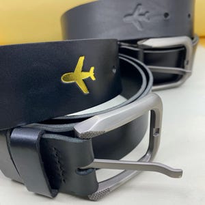 Genuine Leather Belt with Airplane, Aviation Belt, Genuine Skin Belt, Gift for Pilot, Aviation gift, Gift for Flight Attendant, Pilot Gift