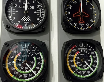Clock Altitude and Thermometer Airspeed, Course, Wall Clock, Aviation Device, Aviation Device Interior, Aviation Device Clock, Thermometer