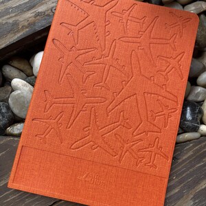 Airplane Notebook, Airplane Silhouettes, Aviation, Softcover Notebook, Pilot Gift, Aviation Design, Airplane Design, Practical Gift Orange