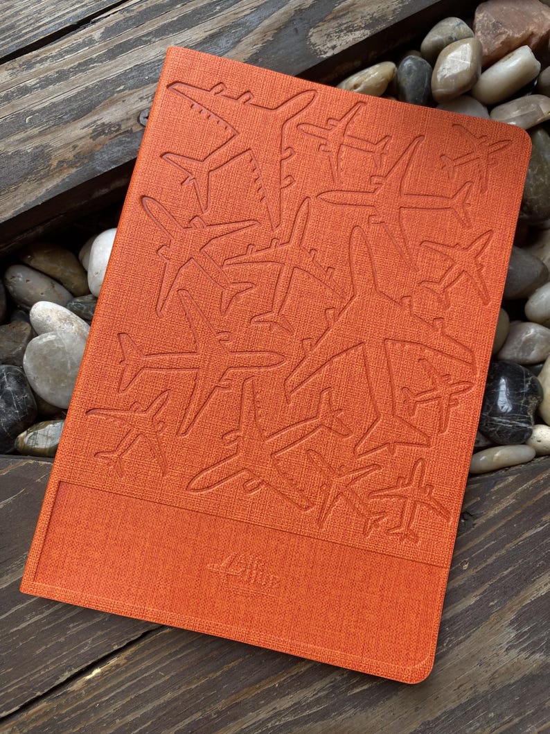 Airplane Notebook, Airplane Silhouettes, Aviation, Softcover Notebook, Pilot Gift, Aviation Design, Airplane Design, Practical Gift Orange
