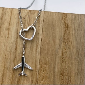 Silber Halskette mit Herz, Flugzeug, Silber Kette, Geschenk für Sie, Zierliche Halskette, Silber Anhänger, Luftfahrt Schmuck, Silber Schmuck, Anhänger