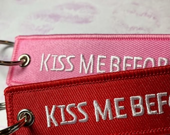 Keychain Kiss me Before Flight, Keychain Crew, Keychain for Her, Gift for Pilot, Remove Before Keychain, Fabric Keychain, Aviation