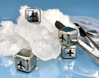 Set di raffreddamento per bevande aeronautiche, cubetti di ghiaccio, pinzette, aereo, aeroplano, aviazione, aeromobile, acciaio inossidabile, ghiacciato, cubetto di ghiaccio