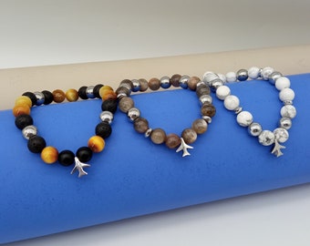 Bracelet Natural Gemstones With Airplane, Beads Bracelet With Natural Stone, Unisex, Aviation, Stretchy Bracelet