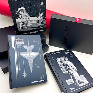 Metalowa okładka Notatnik NASA, Księżyc, F-16, Notatnik, Samolot, Lotnictwo, Podróże, Logo NASA Space, Notatnik kosmiczny, Astronomia, Najlepszy prezent