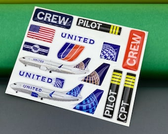 Sticker Pack United Airlines, Aviation Stickers, United, AvGeek, Gift for Pilot, Flight Attendant, American Airlines, Stickers, United Plane