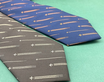 Tie With Planes, Necktie, Aviation gift, Present for pilot, Airplane, Unusual Men's Ties, Unique Tie, Gift for men, Aircraft, Blue, Brown