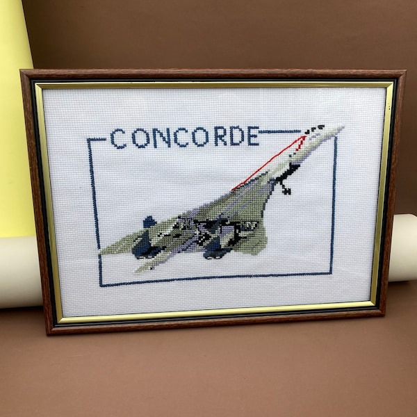 Gemälde Concorde, Kreuzstich fertige Arbeit Concorde, Stickerei Kunst Stück, Concorde, mit Flugzeug, Bild, Wand-Dekor, Home Decor