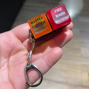Sleutelhanger hoofd- en brandwaarschuwingsdrukknop, meester voorzichtig, brandwaarschuwing, unieke sleutelhanger, verlichting, cool cadeau, cadeau voor piloot, pilotenspullen