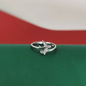 Airplane Ring Zirconia - Ring with plane - Gift for her - Silver Plane Ring - Travel ring - Silver 925 - Minimal Ring - Aviation Jewelry