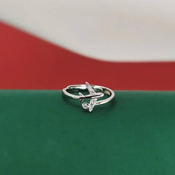 Airplane Ring Zirconia - Ring with plane - Gift for her - Silver Plane Ring - Travel ring - Silver 925 - Minimal Ring - Aviation Jewelry