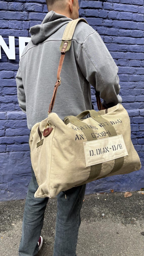 WWII Aviator Kit Bag, Aviation Canvas Bag, Military Shoulder Tote