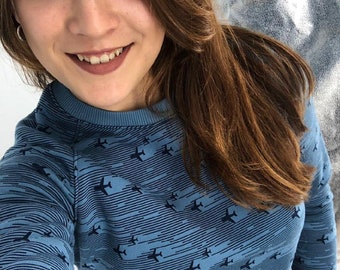 Aviation sweatshirt with printed aircrafts, 2 colors,  Aviation gift, Present for pilot, Gift for flight attendant, Blue Sweatshirt