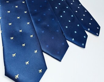 Corbata azul con aviones amarillos, corbata, regalo de aviación, regalo para piloto, avión, corbatas de hombre inusuales, corbata única, regalo para hombres, avión