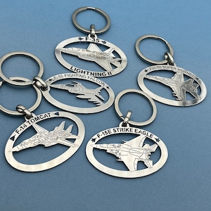 Metal Keychain F-16 Fighting Falcon, F-14 Tomcat, F-18 Super Hornet, F-15E Strike Eagle, F-35 Lightning II, A-10 Warthog, Gift for Pilot
