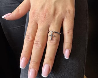 Zilveren vliegtuigring, luchtvaartsieraden, minimale vliegtuigring, cadeau voor haar, sieraden reisliefhebber, AvGeek, zilveren ring, goede keuze