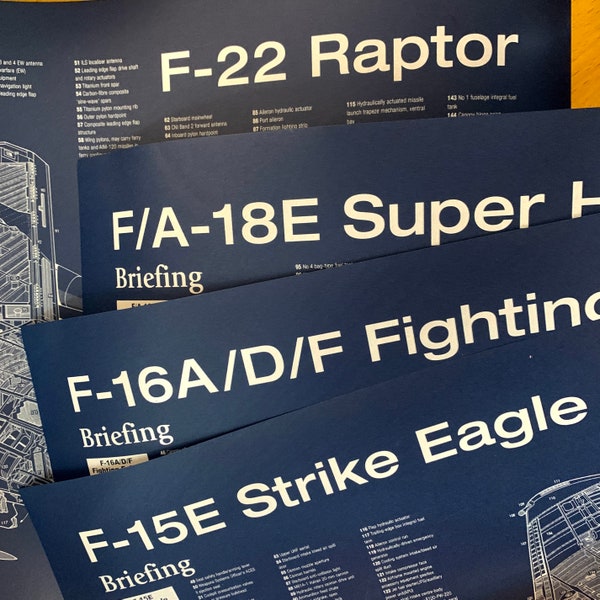 Blueprints Poster F-15, F-16, F-18, F-22, F-117, F-117, Fighting Falcon, Strike Eagle, Raptor, Super Hornet,Tomcat, Nighthawk