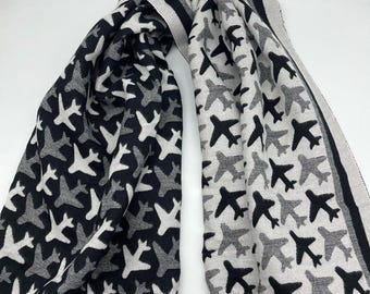 Winter Scarf With Airplane, Warm Scarf, Unisex, Knit Scarf, Scarf With Plane, Long Wool Scarf, Best Gift, Aviation, Aircraft, Pilot